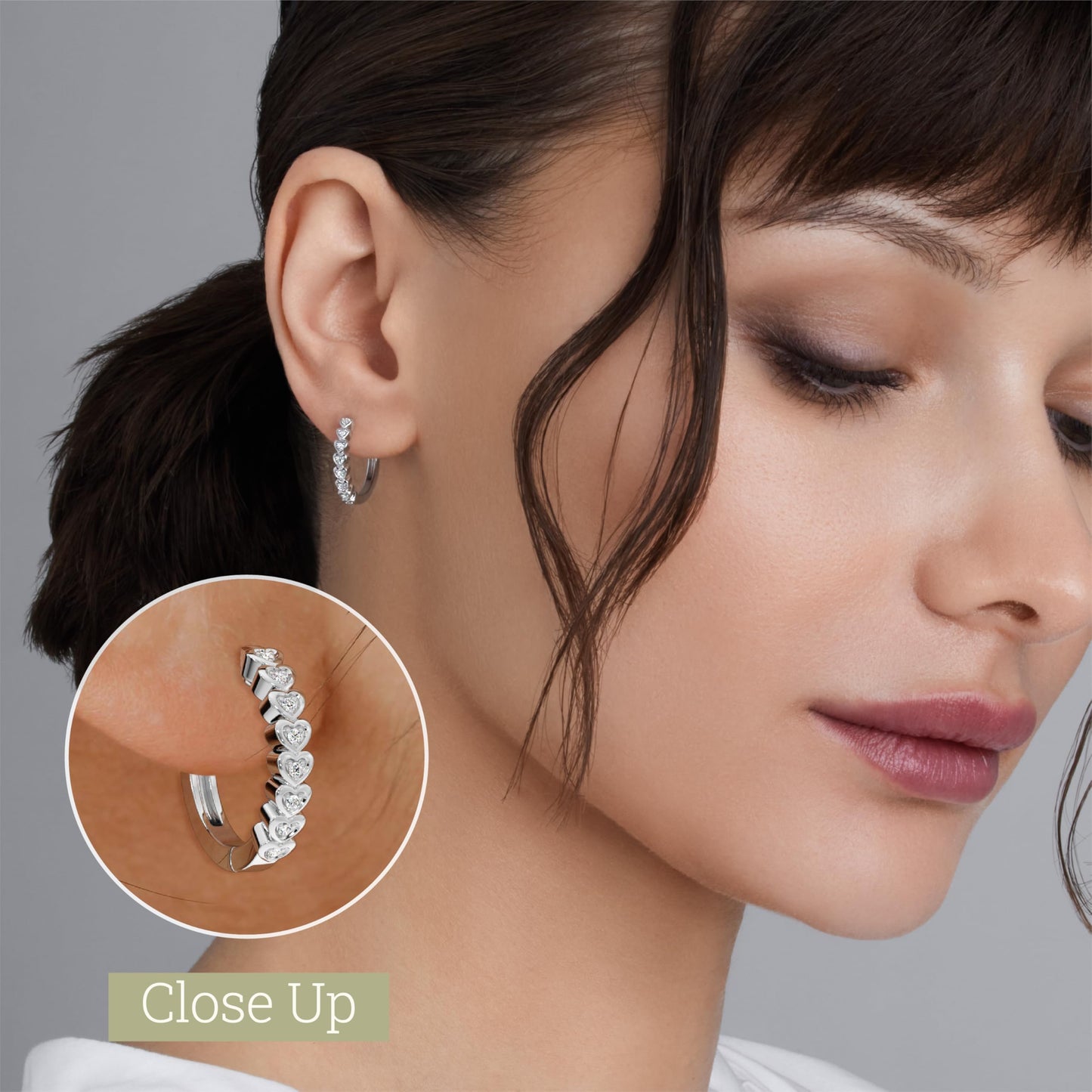 Gilded 1/10 Carat Total Weight Lab-Grown Diamond Hoop Earrings for Women in Sterling Silver | Heart Shaped Hoops | Hypoallergenic Fine Jewelry | Hinged Closure | SI1 Clarity, F Color
