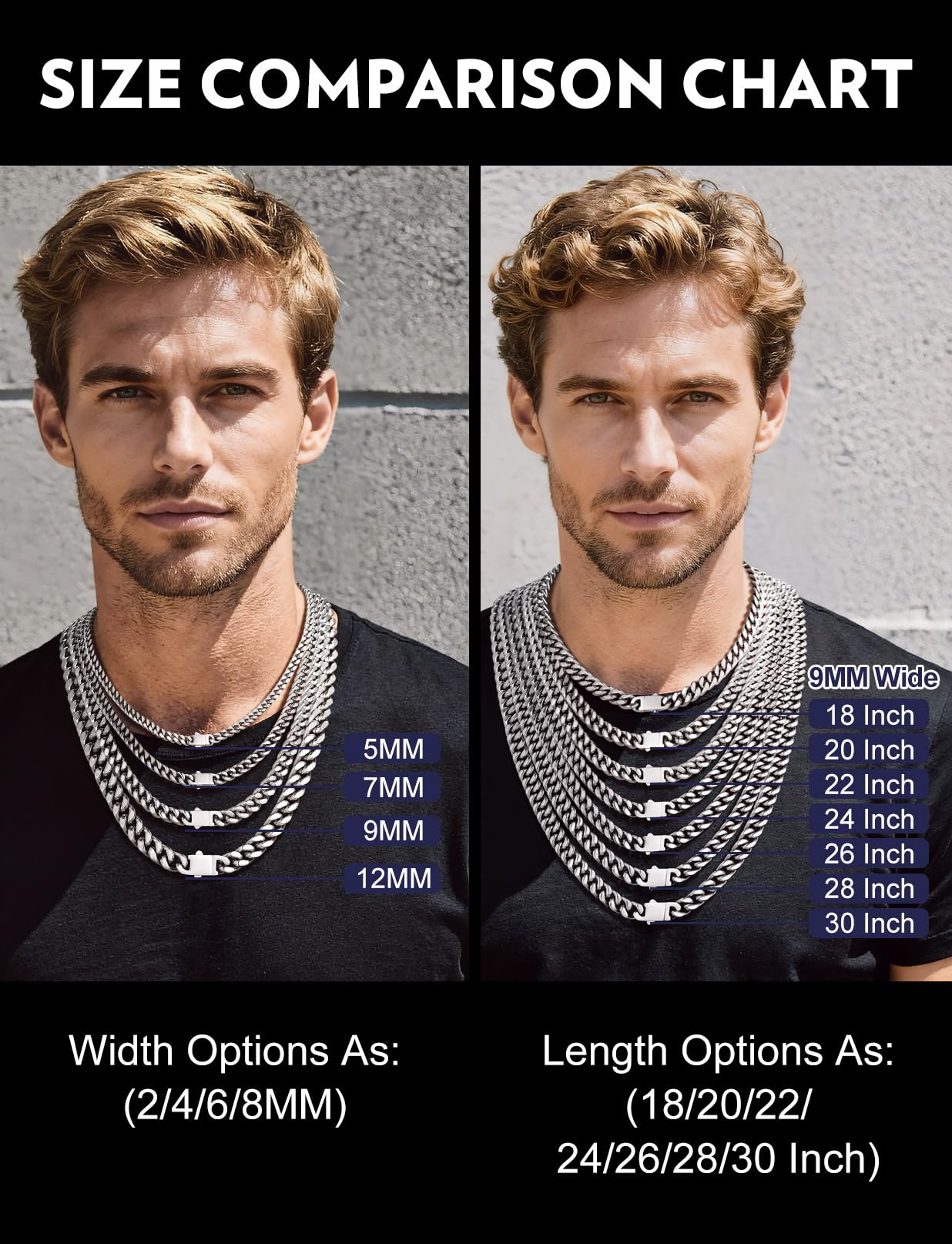 Bandmax 9MM Chunky Choker Necklace for Men Stainless Steel Miami Link Chain Cuban Chains Mens Necklace Chain 18 Inch Gift for Husband Son Father