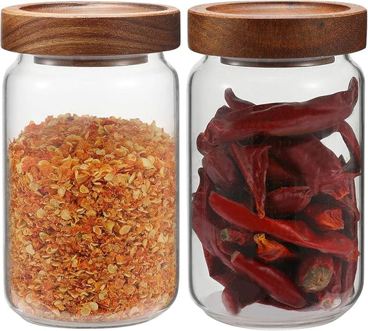 Small Glass Jar with Lids Mini Glass Bottle Glass Storage Canister Borosilicate Glass Containers for Spice Ground Nut Pasta Sugar Candy Tea (6.7ozï¼200ml)-2 PACK