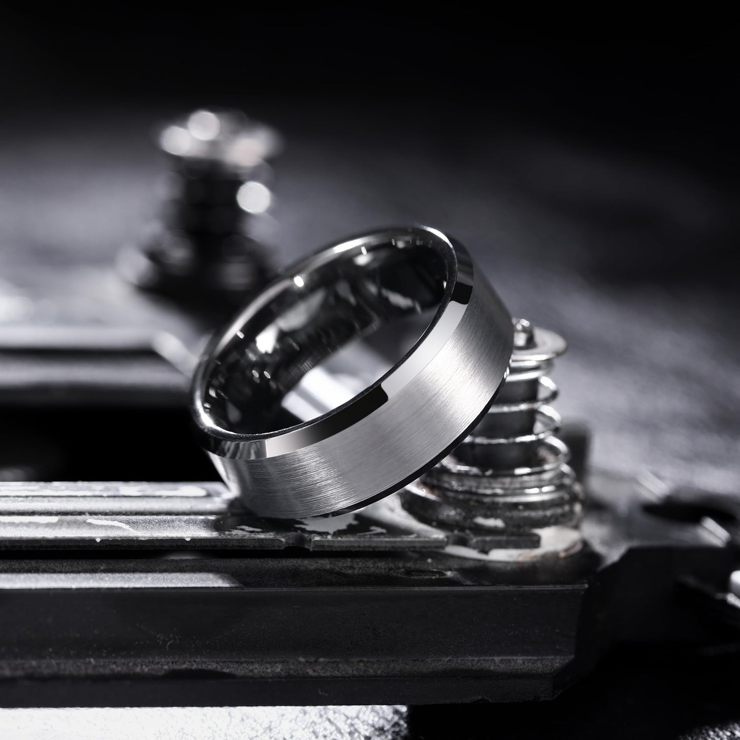 King Will Gunmetal Gray 8mm Basic Wedding Ring For Men with Brushed Matte Surface Beveled Polished Edge Comfort Fit Size 7
