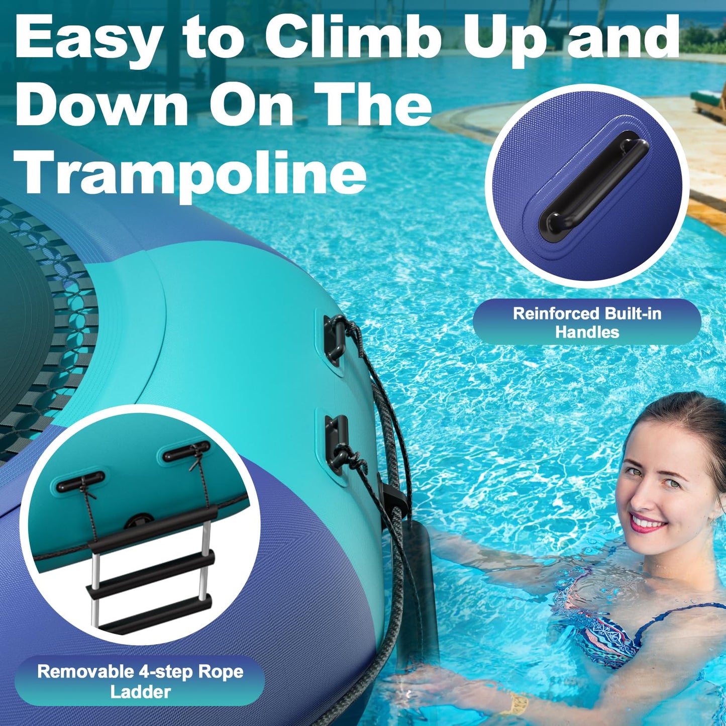 10FT Inflatable Water Trampoline, Recreational Water Bouncer, Adults Youth Floating Rebounder with 4-Step Ladder, Portable Bounce Swim Platform for Pool, Lake, Water Sports