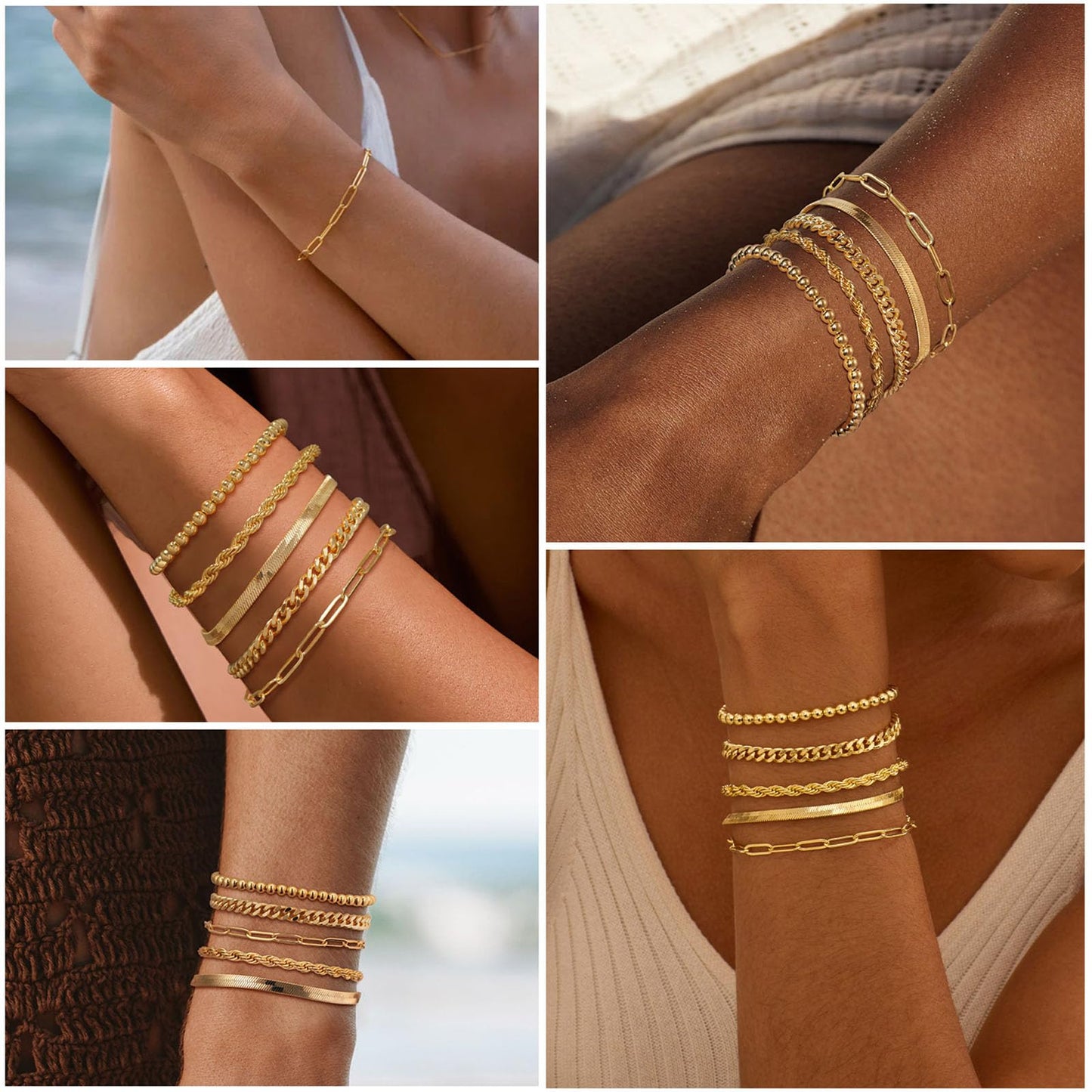 Gold Bracelets for Women, Dainty 14K Gold Plated Bracelet Stack for Women Trendy CZ Tennis Paperclip Cuban Chain Stackable Adjustable Waterproof Link Bracelet Jewelry Set Fashion Accessories Gifts
