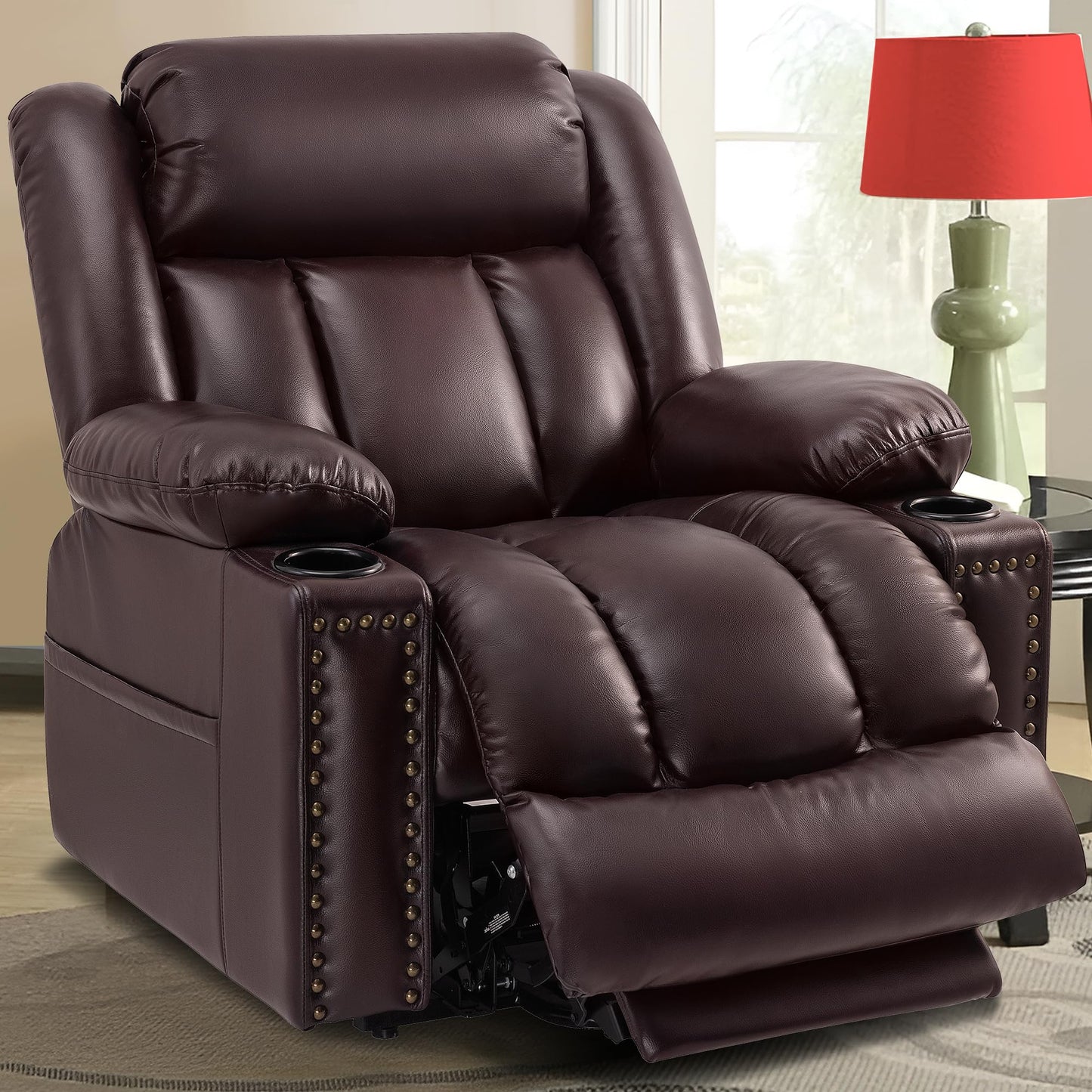 Triple Motor Large Power Lift Recliner Chair for Elderly with Heat and Massage, Lay Flat Lift Chairs for Seniors Infinite Position, Extended Footrest, USB Ports (Triple Motor-7523, Dark Brown)
