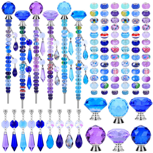 AIPRIDY DIY Crystal Beaded Fairy Wand Garden Stakes Kit, Colorful Decorative Wands with Assembly Guide, 12 or 10 Inch Threaded Rods,Outdoor Garden Decoration Set (208, Purple+Aqua+Blue)