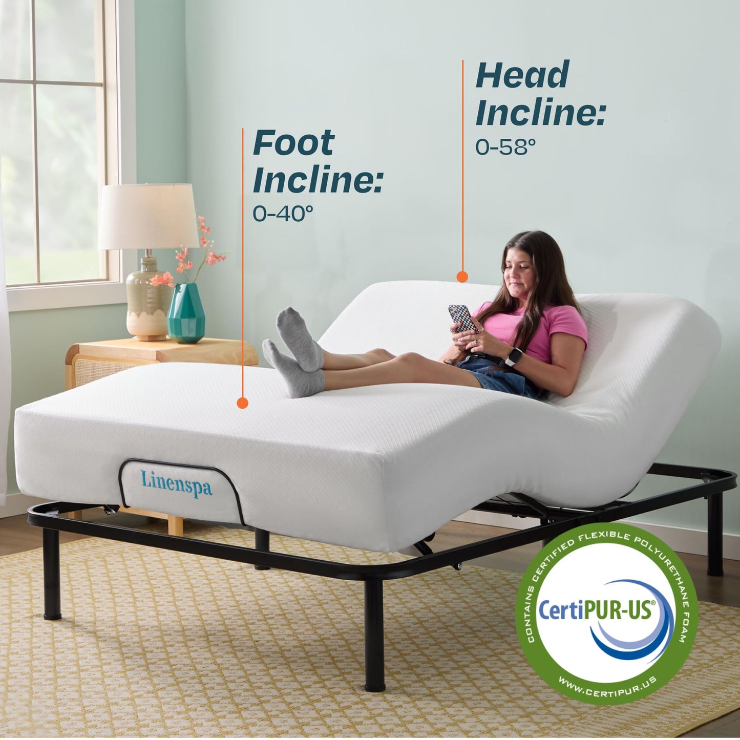 Linenspa Adjustable Bed Frame - Independent Head and Foot Incline - Powerful Quiet Motor - Easy Toolless Assembly - Lounge - Watch TV - Working - Reading - Ergonomic - Electric Bed Base - Queen Size