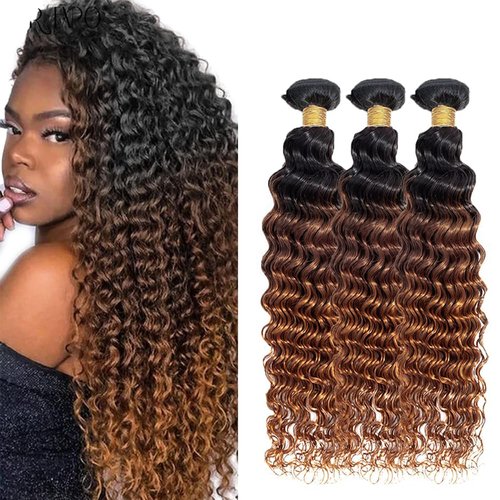 Condescension Brazilian Omber T1B/4/30 Human Hair Bundles 18 20 22 Inch Deep Wave 3 Bundles Human Hair 100% Unprocessed Remy Virgin Weave Hair for Women