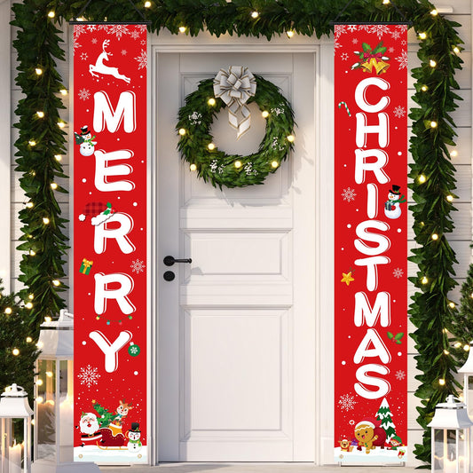 71 x 12 Inches Christmas Banner for Doorway Porch Yard Xmas Door Porch Banner Signs Christmas Hanging Front Door Decorations for Outdoor Indoor Front Wall Welcome Party Supplies