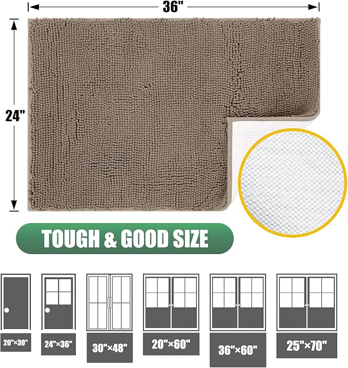 IM HOME Chenille Absorbent Outdoor Doormat 48" x 30", Washable Muddy Door Mats for Dog Non Slip Indoor Doormat Dog Mat for Muddy Paw Front Inside Doormats for Entryway Beige