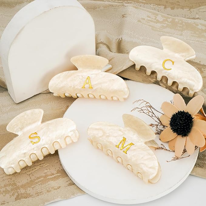 Personalized Hair Clips Hair Claws for Women - Elegant Hair Accessories for Women - Monogram Hair Claw Birthday Gifts for Her Wedding Bridesmaid Friend Sister Teacher Wife Grandma - Gold,E