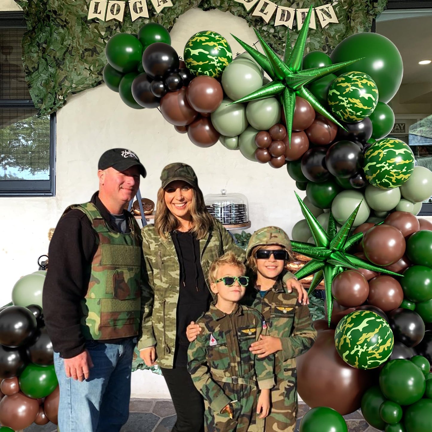 137pcs Camo Balloon Arch Garland Kit, Dark Green and Brown Balloon Arch Kit with Brown Sage Green Black Foil Balloons for Jungle Hunting Camo Birthday Party Decorations