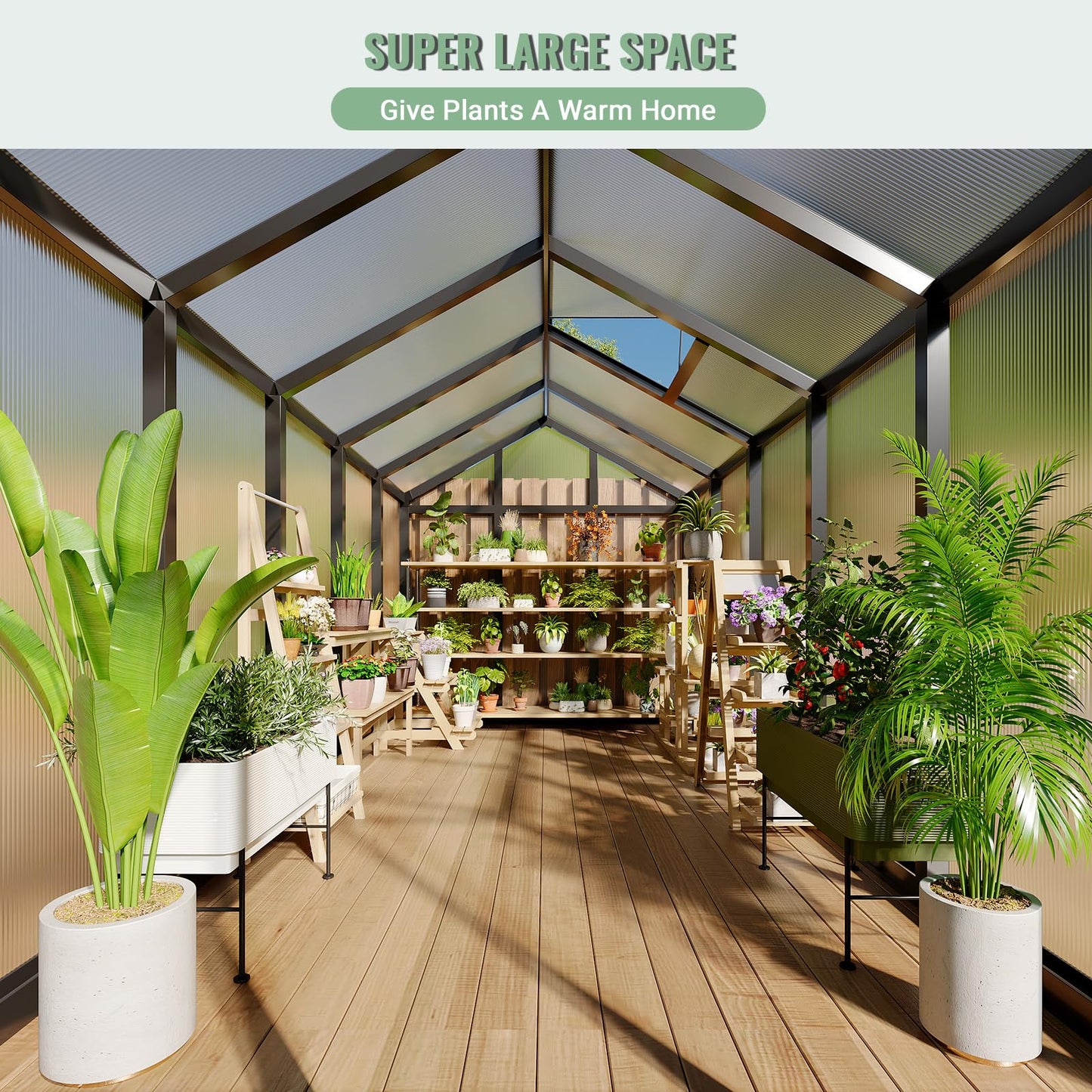 6x10 FT Greenhouse, Easy Assembly Aluminum Polycarbonate Greenhouses for Outdoors with Roof Vent, Large Aluminum Walk-in Greenhouse for Sunroom Patio, Backyard, Garden, Sliding Lockable Door, Black