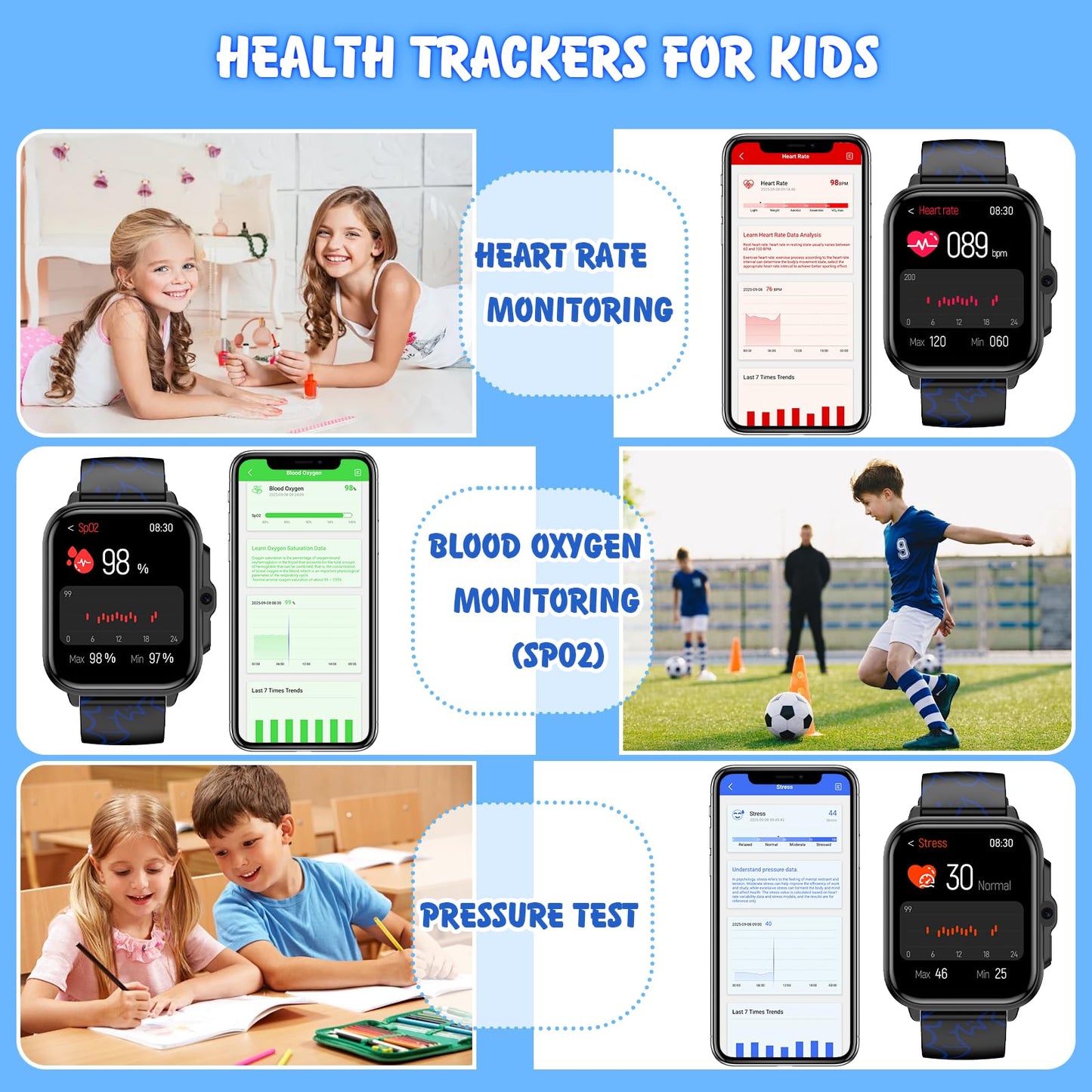 Smart Watch for Kids,1.85" Fitness Tracker,AI,games,Sports,Sleep Monitor,Camera,Videos,Alarm Play Music Flashlight Pedometer Stopwatch Pedometer IP68 Waterproof Gift for Boys and Girls (Black)