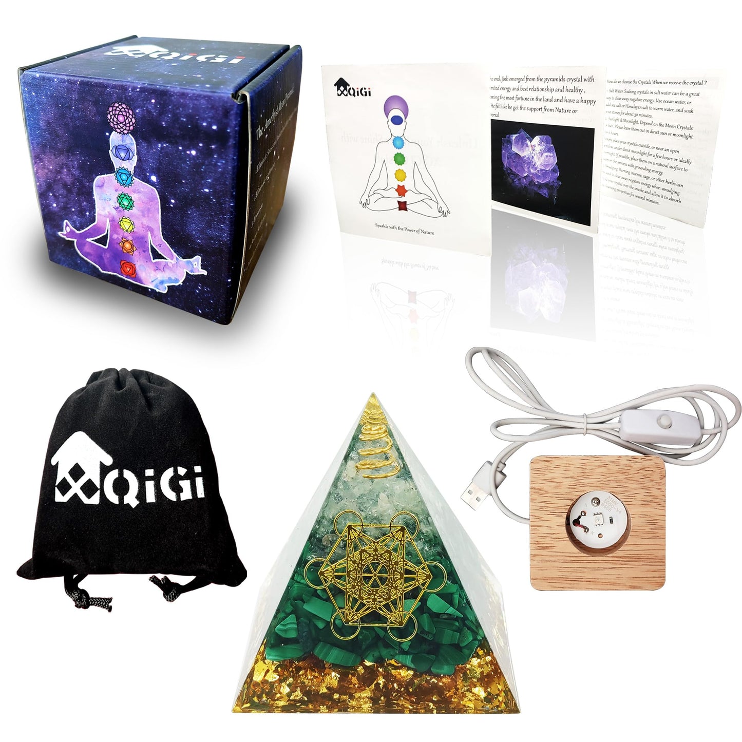 XQIGI Orgone Pyramid Malachite Stone Handmade Orgonite Crystal Pyramid Unicursal Hexagram for Positive Vibe, Anti-Stress, Spirit Pysical Health, Meditation Decorative Ideal Gift for Women