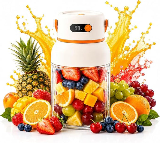 Portable Electric Juicer Cup with Zero Cord Hassle, 1200ml Multifunctional Wireless 2-In-1 Dual Lid Personal Blender Bottle with Straw 38-Blades USB Rechargeable for Gym Office Outdoor (800ml)