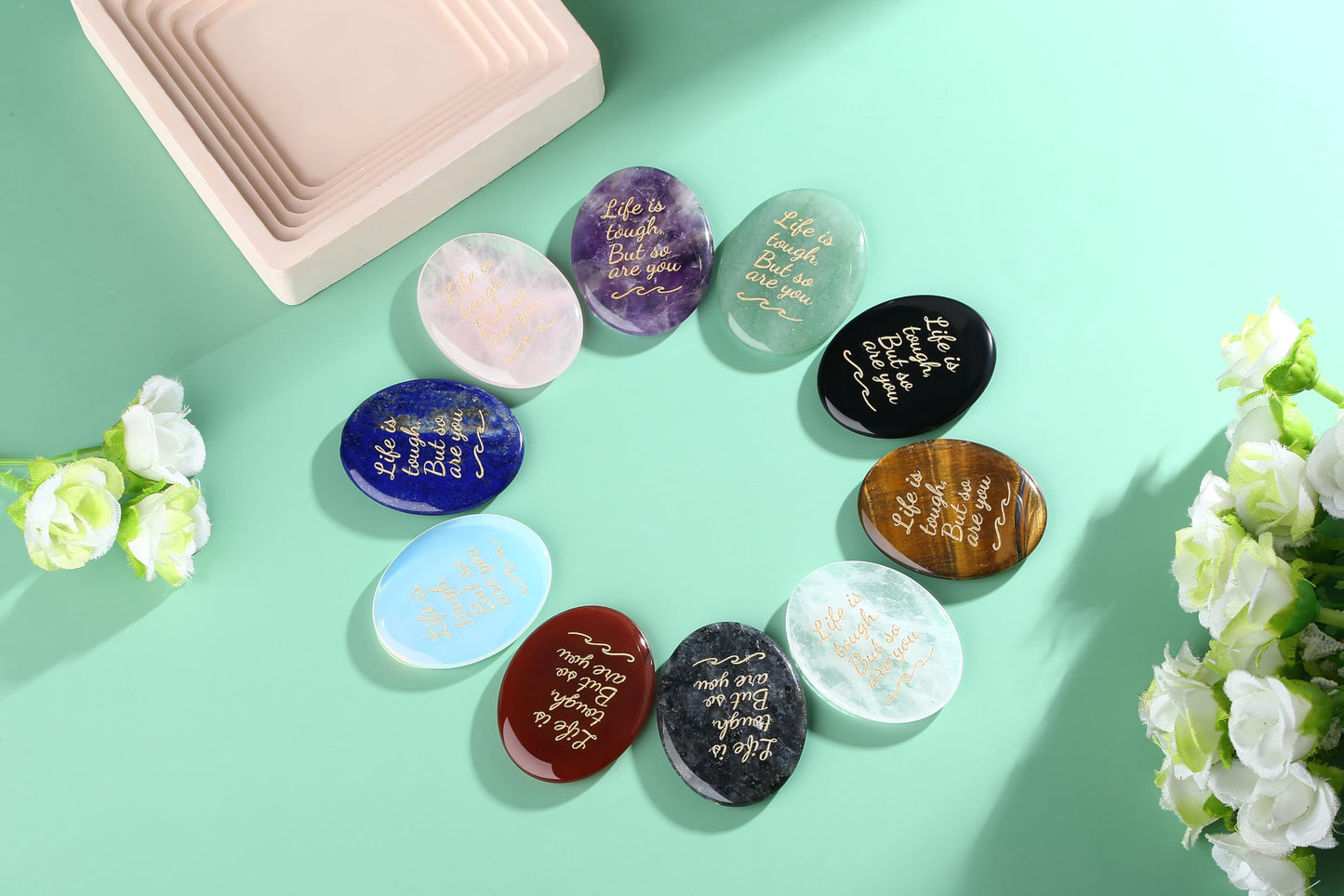 NUKAYAI Inspirational Gifts Worry Stone Red Agate Stone Crystal Natural Healing Crystals Oval Tiny Stress Relief Trinkets Fidget Palm Meditation Accessories Anxiety Relief Items Gifts for Women Men