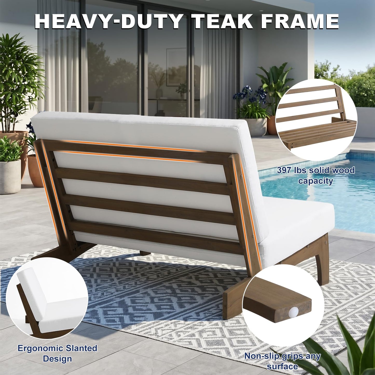 Pia Ricoo 6-Piece Patio Furniture Set, Outdoor Wood Sofa with Loveseat, 2 Chairs, Coffee Table & Side Table, All-Weather Conversation Set for Backyard/Deck/Lawn - Beige