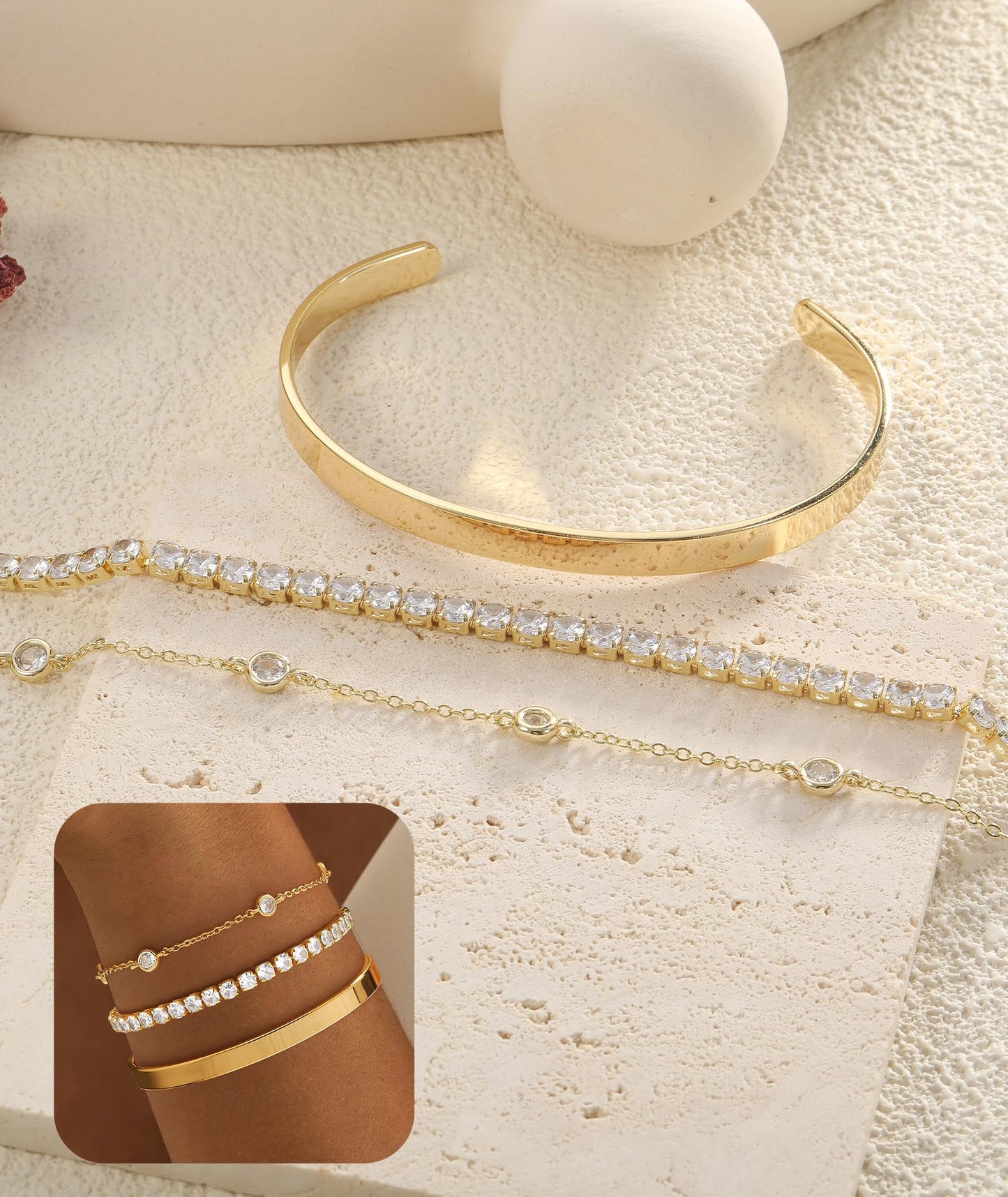 ZOERAY Silver Gold Bangle Bracelets for Women Non Tarnish 14k Gold Plated Stackable Cuff Bracelets for Women Trendy Cubic Zirconia Stainless Steel Chunky Bracelet Stack Set Waterproof Jewelry Gifts