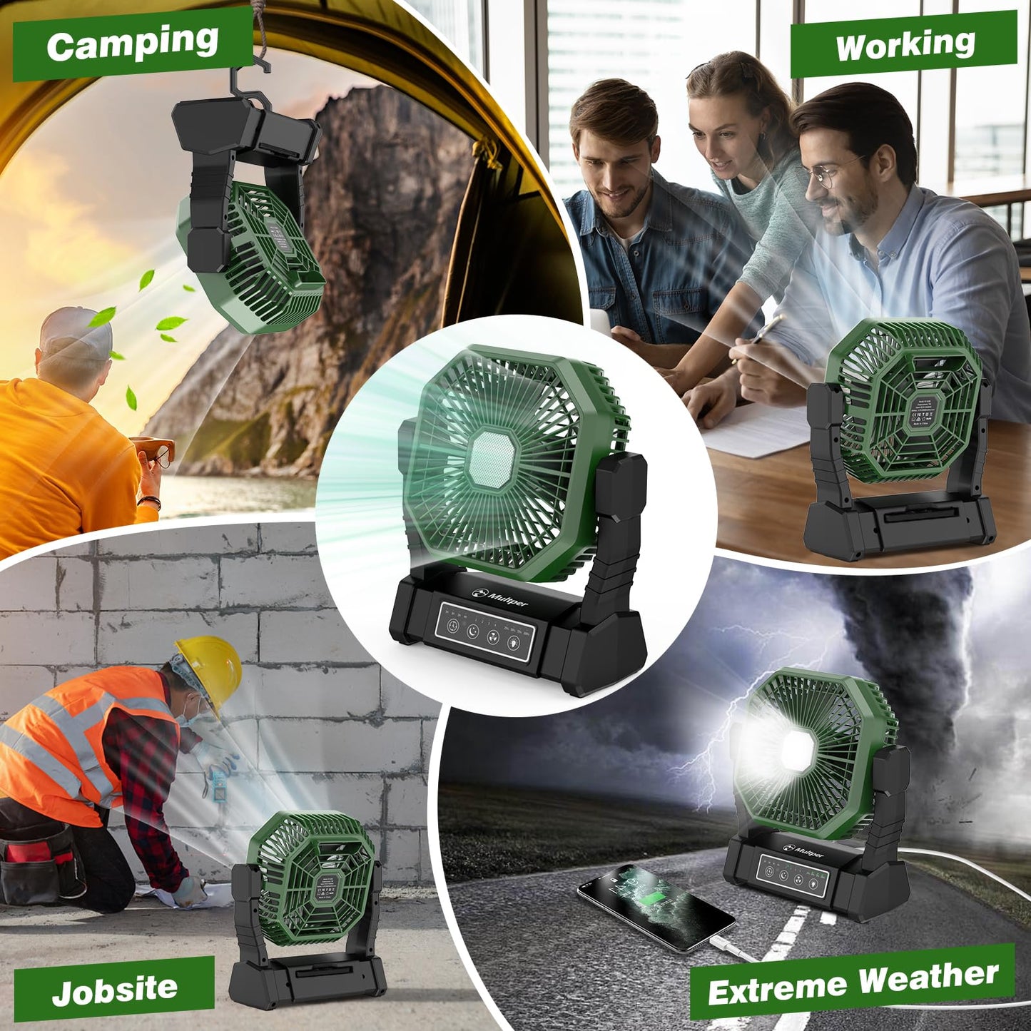 Multper Portable Fan, 20000mAh Camping Fan with LED Lantern & Remote, 4 Speed & 4 Timing Rechargeable Fan for Tent Travel Camping Picnic Beach BBQ