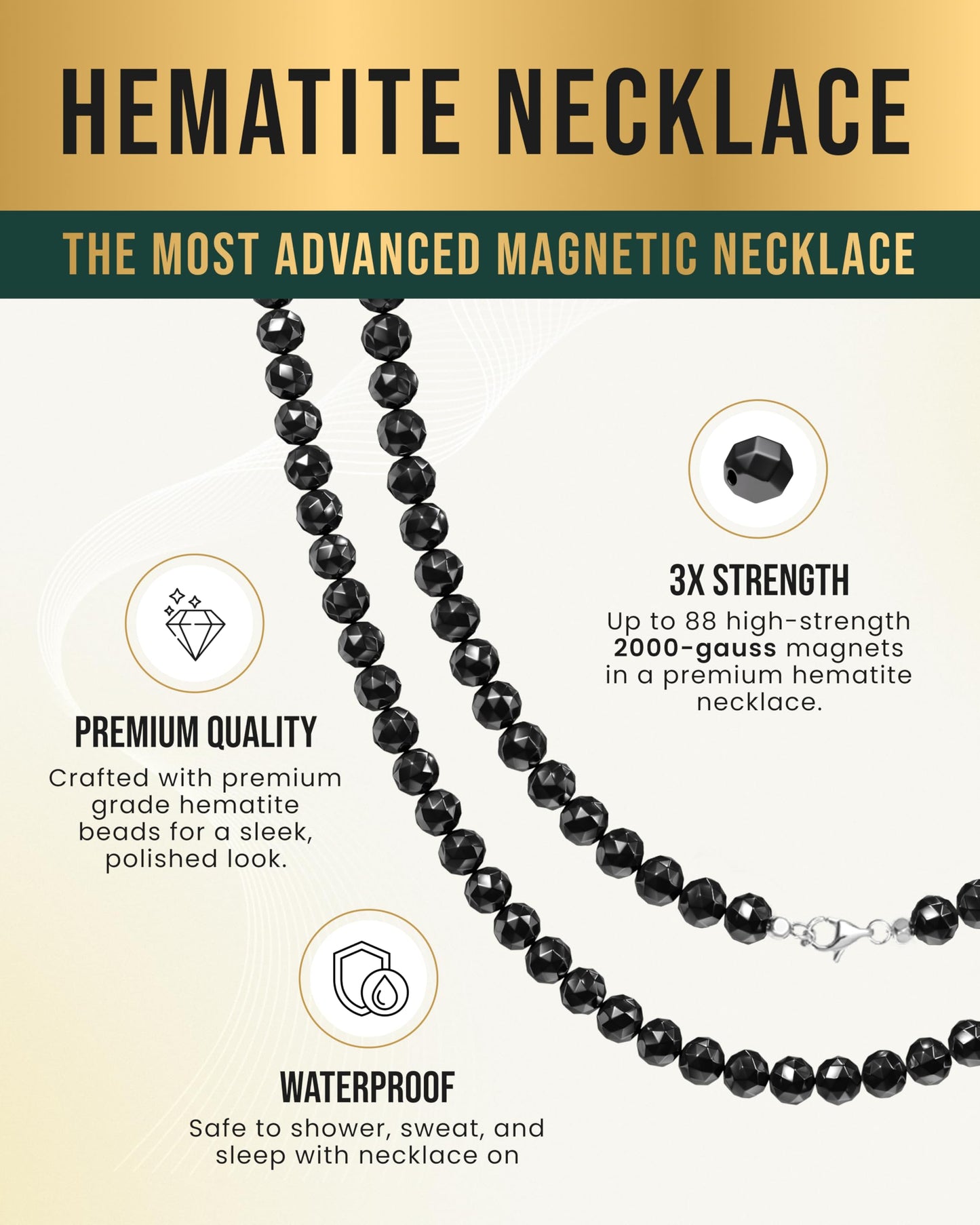 MagnetRX® Magnetic Hematite Necklace – Ultra Strength Hematite Stones – Unisex Beaded Necklace for Women and Men (6mm Faceted Beads)