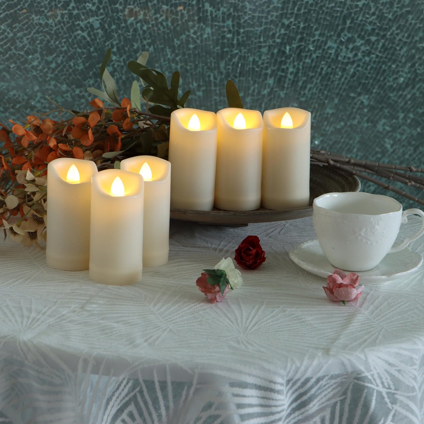 6 Pack LED Battery Operated Candles 2"x4"" Plastic Flickering Flameless Candles with Timer Outdoor Waterproof Wedding Party Halloween Christmas Decoration Gifts Realistic Slim Tall Pillar Candles"