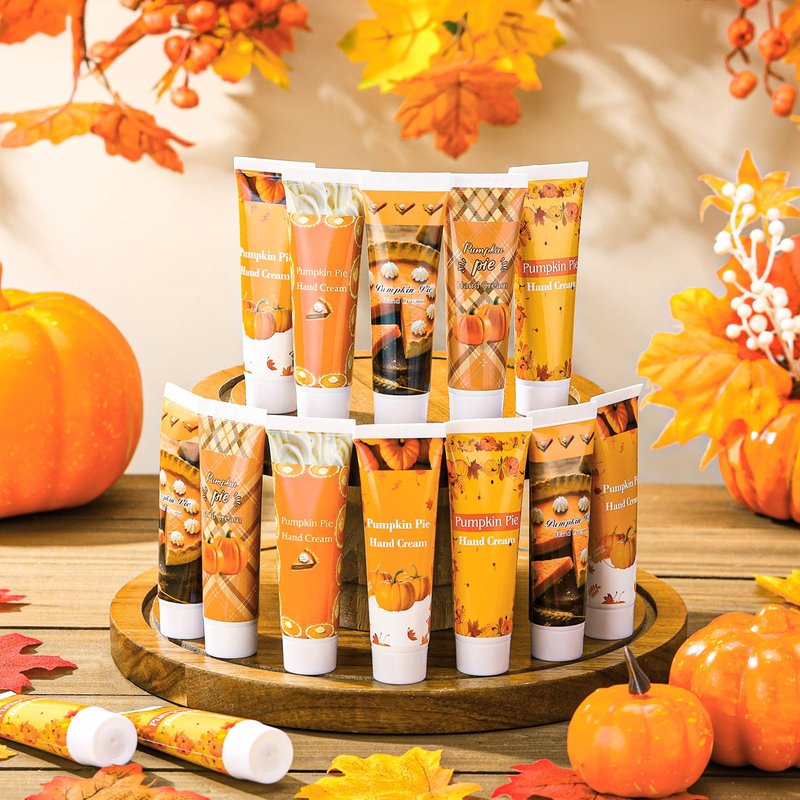 Loopeer 25 Pcs Fall Pumpkin Lotion Bulk Thanksgiving Hand Cream Gifts Pie Spice Lotion Flavor Hand Cream Favors Bulk 30ml Mini Travel Size Autumn Thanksgiving Party Supplies