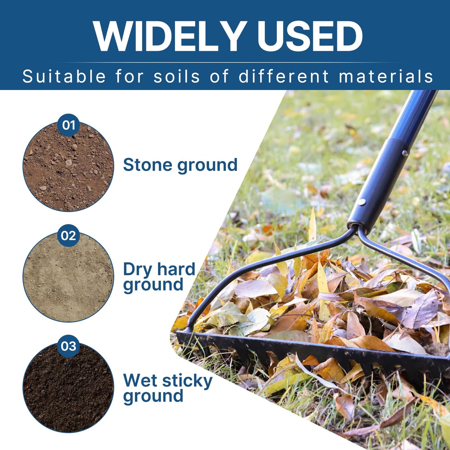 WIKER Heavy Duty Metal Rake – 57" Fiberglass Handle Garden Rake – 14-Tine Steel Rake for Soil, Gravel, Leaves – One-Piece No-Slip Design for Gardening & Landscaping