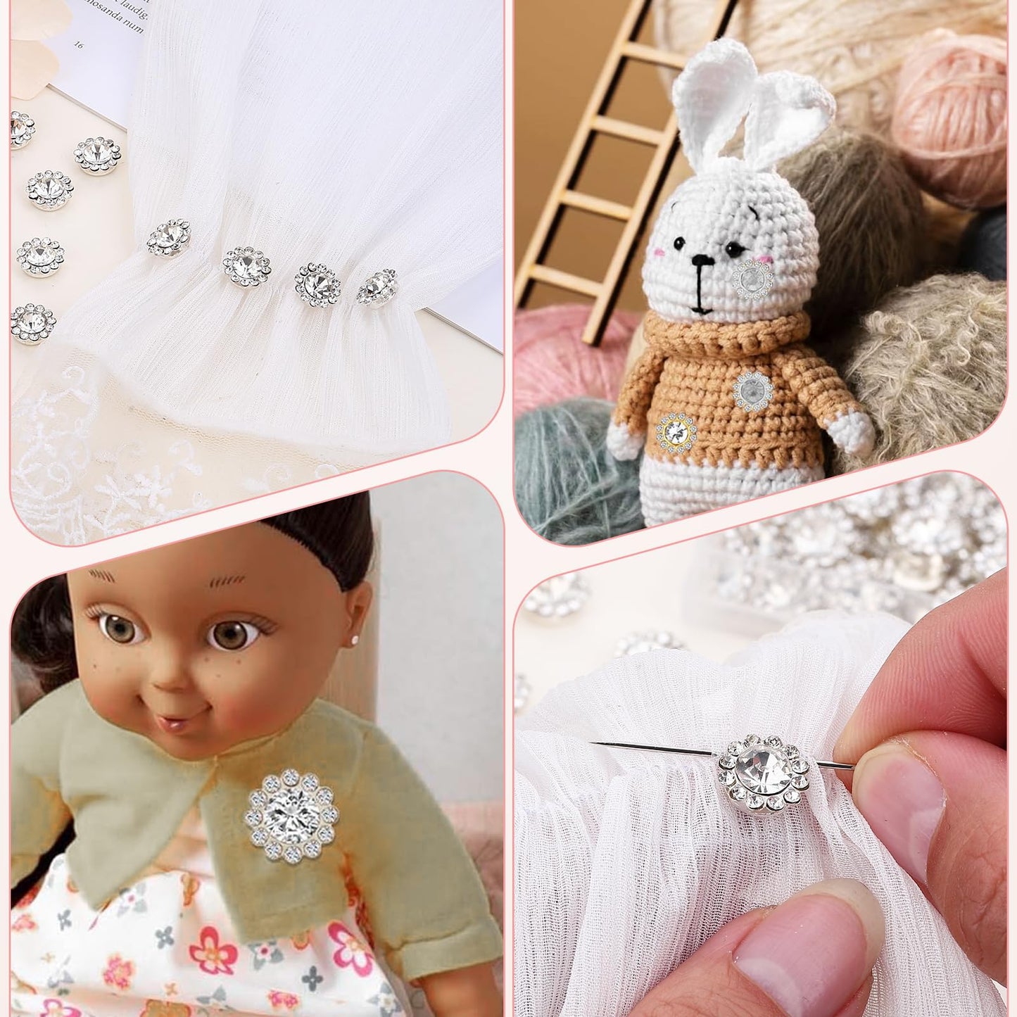 200 Pcs 12MM Sew on Rhinestones White Crystal Glass Metal Base Flower Shape，Flatback Rhinestones for Crafting，Sewing Accessories for Clothes and Shoes with Glue