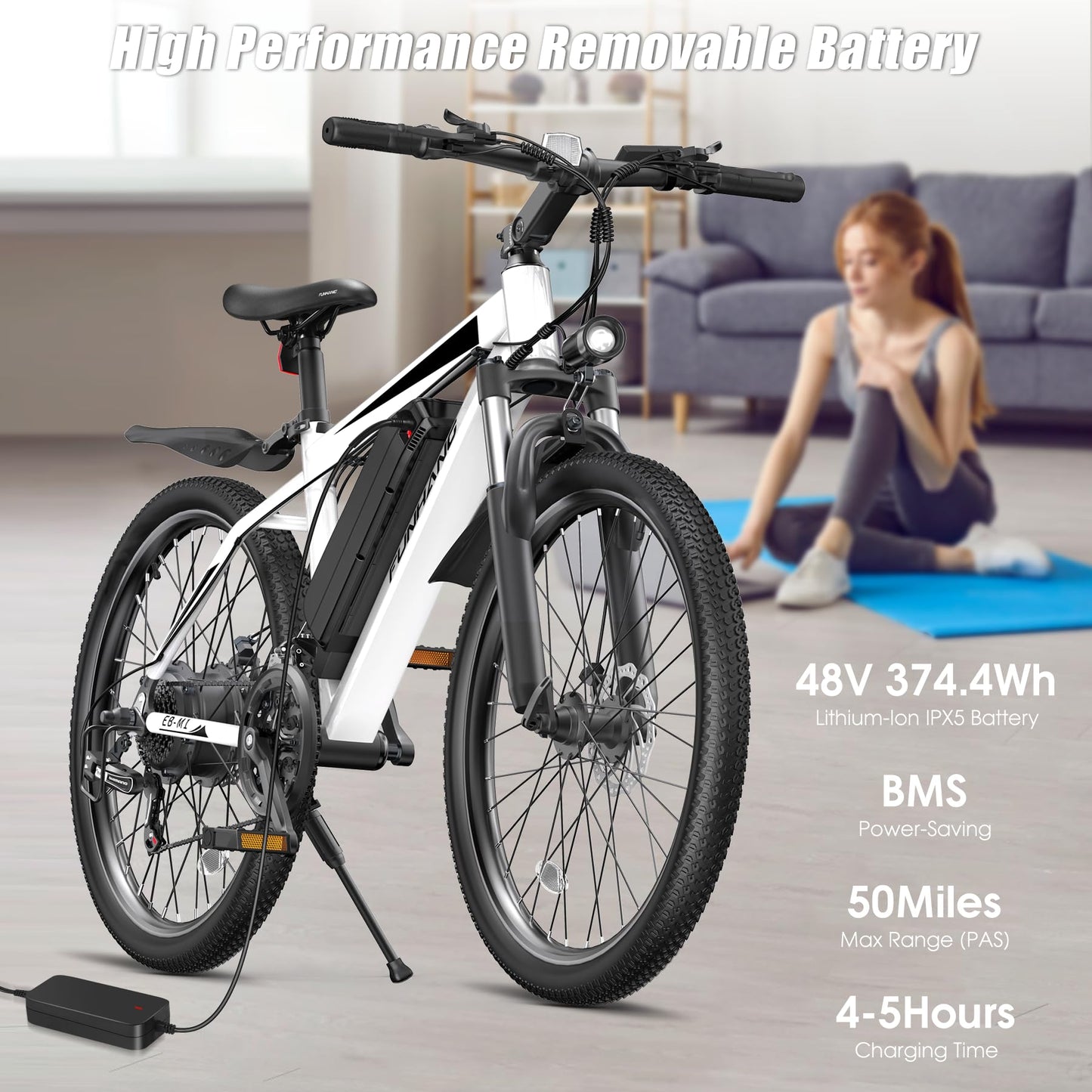 Funhang Electric Bike for Adults, 1000W Peak Ebike, 50Miles 21.7MPH Electric Mountain Bike, 26" Adult Electric Bicycle with 48V Removable Battery, Fenders,7 Speed, Front Suspension, UL 2849 Certified