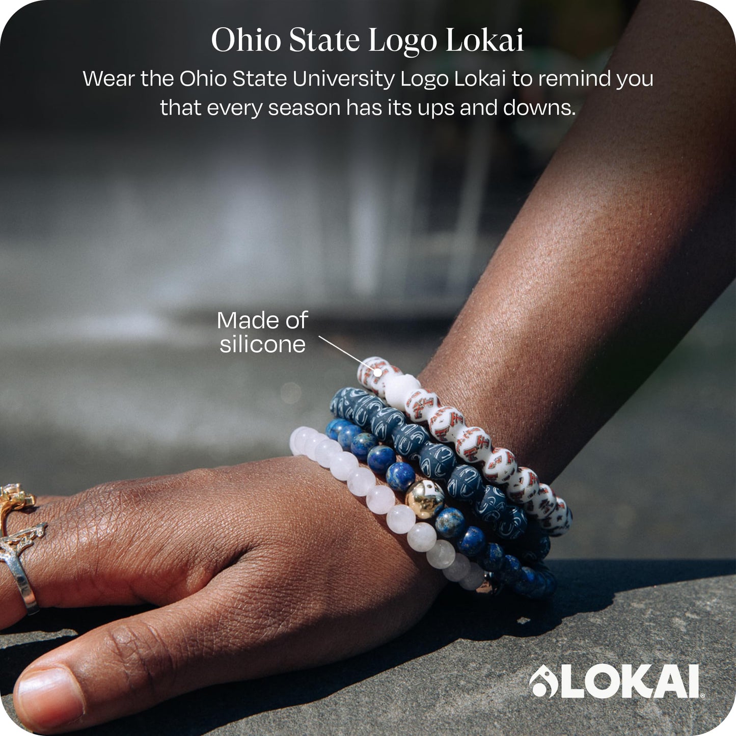 Lokai Collegiate Silicone Beaded Bracelet for Women & Men, Ohio State University - Medium, 6.5 Inch Circumference - Silicone Jewelry Fashion Bracelet Slides-On for Comfortable Fit