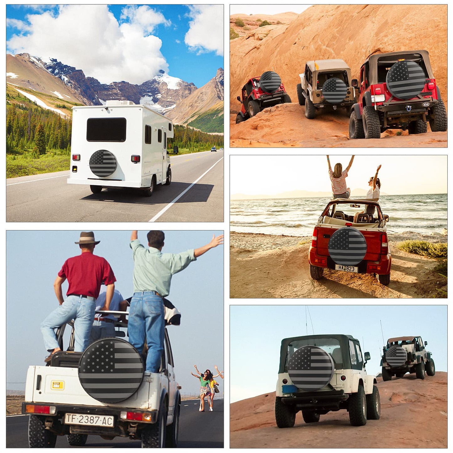 Spare Tire Cover for RV Trailer, Waterproof Leather Wheel Cover with American USA Flag, Camper Spare Tire Cover Fit for Jeep Wrangler Rv SUV Truck Travel Trailer 15"