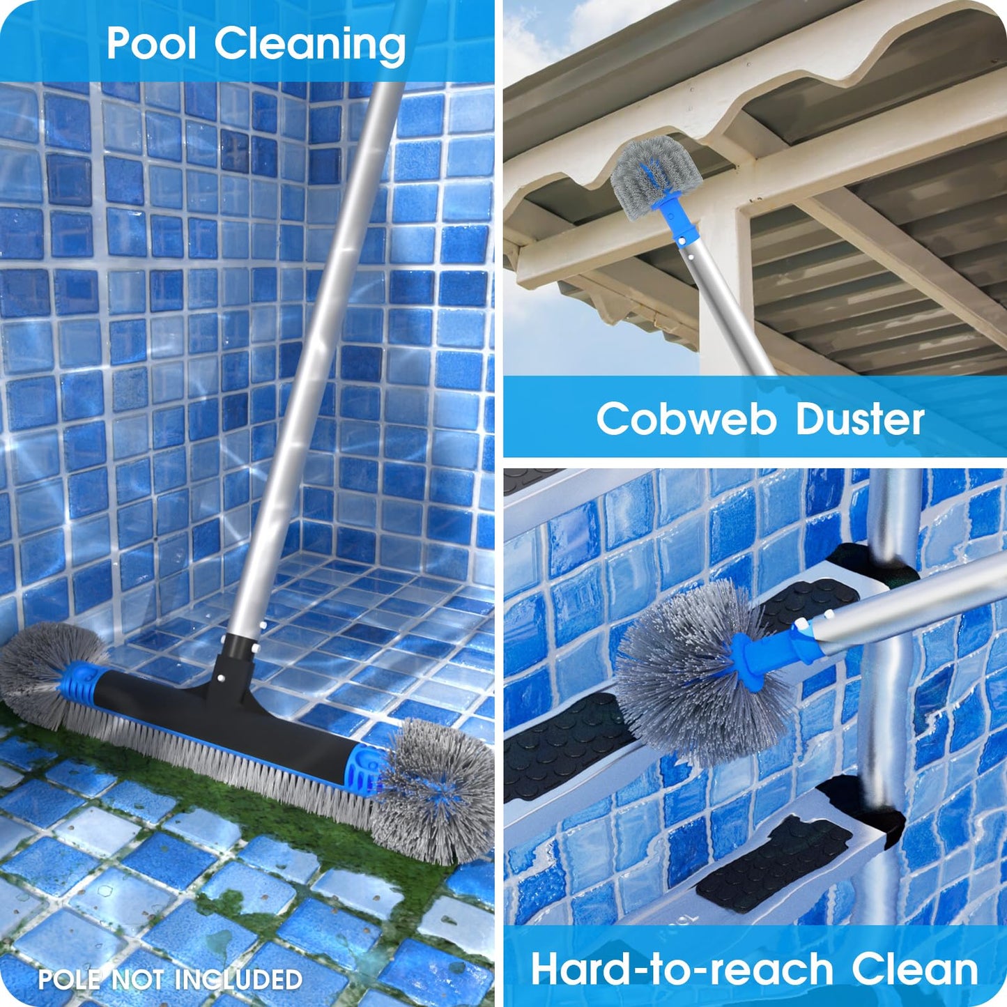 TidyMister 20'' 2 in 1 Pool Brush Head Cobweb Duster Heavy Duty Pool Cleaning Detachable Round Brush with EZ Clip & Wavy Nylon Bristles for Inground Pool & Above-Ground Pool (Without Pole)