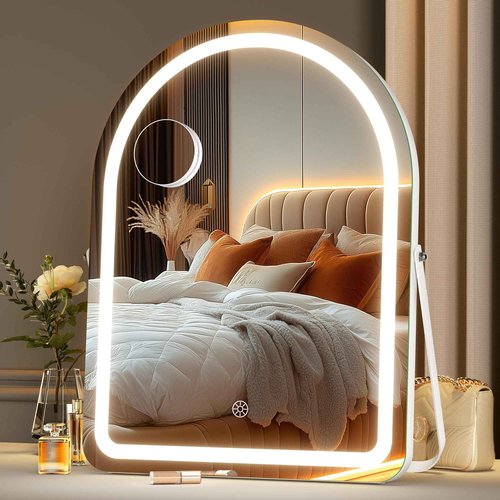 MINISO Vanity Mirror with Lights-14" x 18" Arched Makeup Mirror with 3 Color Lights, Adjustable Brightness, 10X Magnification