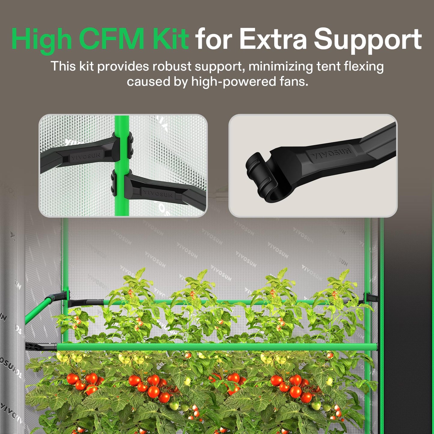 VIVOSUN P558 60"×60"×80" PRO Grow Tent, with Thick 1 inch Poles, Strengthened High Reflective Mylar Oxford Fabric, Extra Hanging Bars & High CFM Kit for Hydroponics Indoor Plant for AeroLight A200SE×3