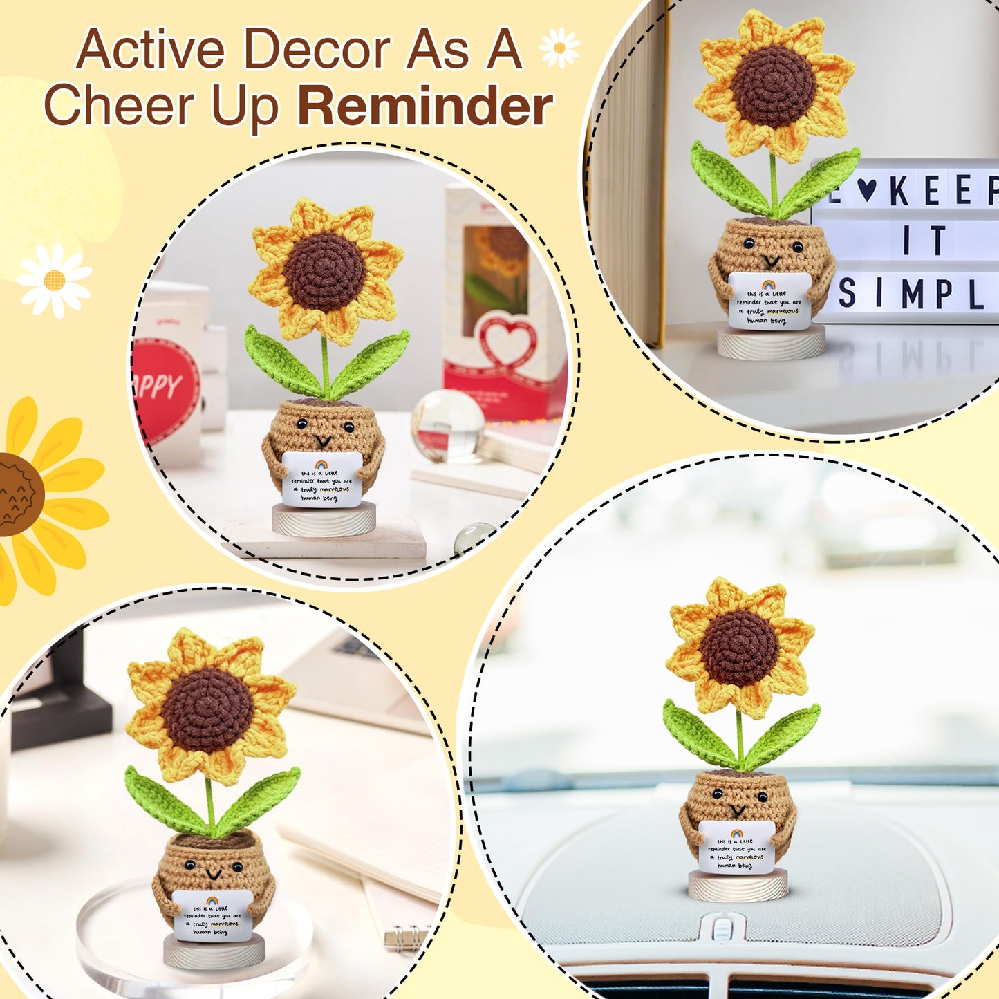 Gossby Positive Sunflower Crochet - Mother's Day, Thank You Gift for Women - Basket Stuffers - Graduantion, Nurse Week 2026 - Appreciation, Christmas, Birthday Gift for Mom, Teacher, Coworker, Friend