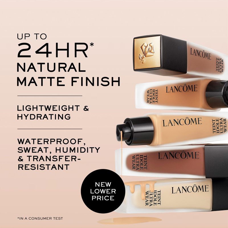 Lancôme Teint Idole Ultra Wear Natural Matte Foundation- Longwear, Medium-Full Coverage, Natural Finish, Waterproof & Hydrating - Natural Matte Finish - 450W (Medium-Deep Skin, Warm/Golden Undertones), 1 Fl Oz