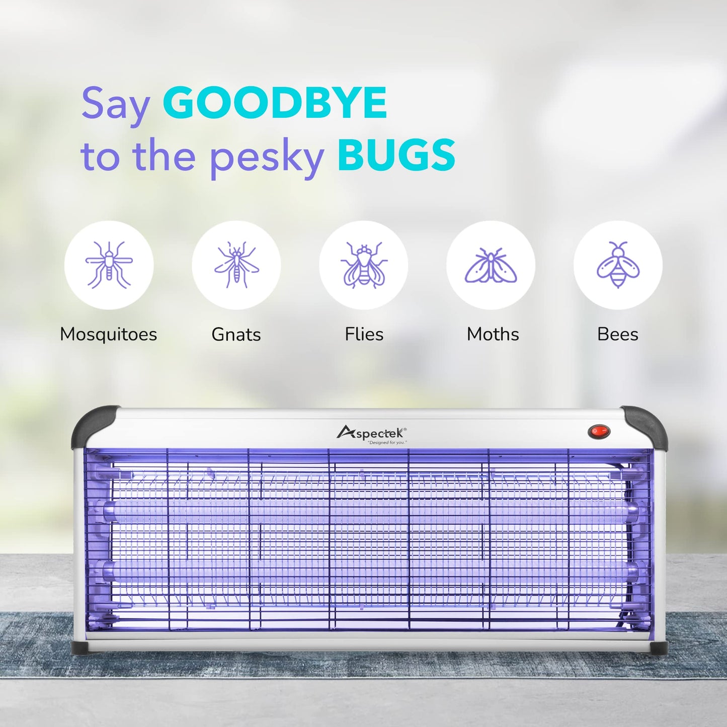 Aspectek 40W Electronic Bug Zapper – Wide Coverage Insect Killer, Mosquito, Fungus Gnat, Moth and Fly Trap with Powerful UV Light for Indoor Use