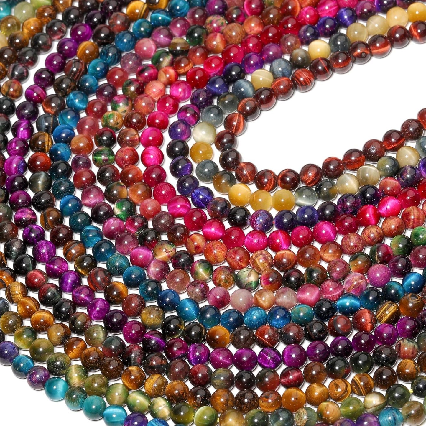 Yochus Natural Tiger Eye Beads, 60Pcs 6MM Milky Way Reddish Blue Color Enhance Round Loose Stone Bulk, DIY Charm Smooth Gemstone Beads for Jewelry Making