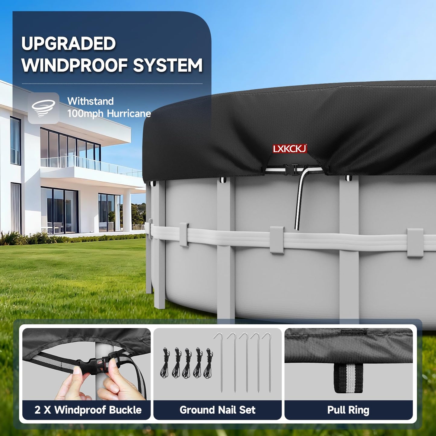 LXKCKJ 10 Ft Round Pool Cover, Solar Pool Covers for Above Ground Pools, Summer Pool Cover Protector with Cover Accessories, Round Hot Tub Cover Ideal for Waterproof and Dustproof (Black)