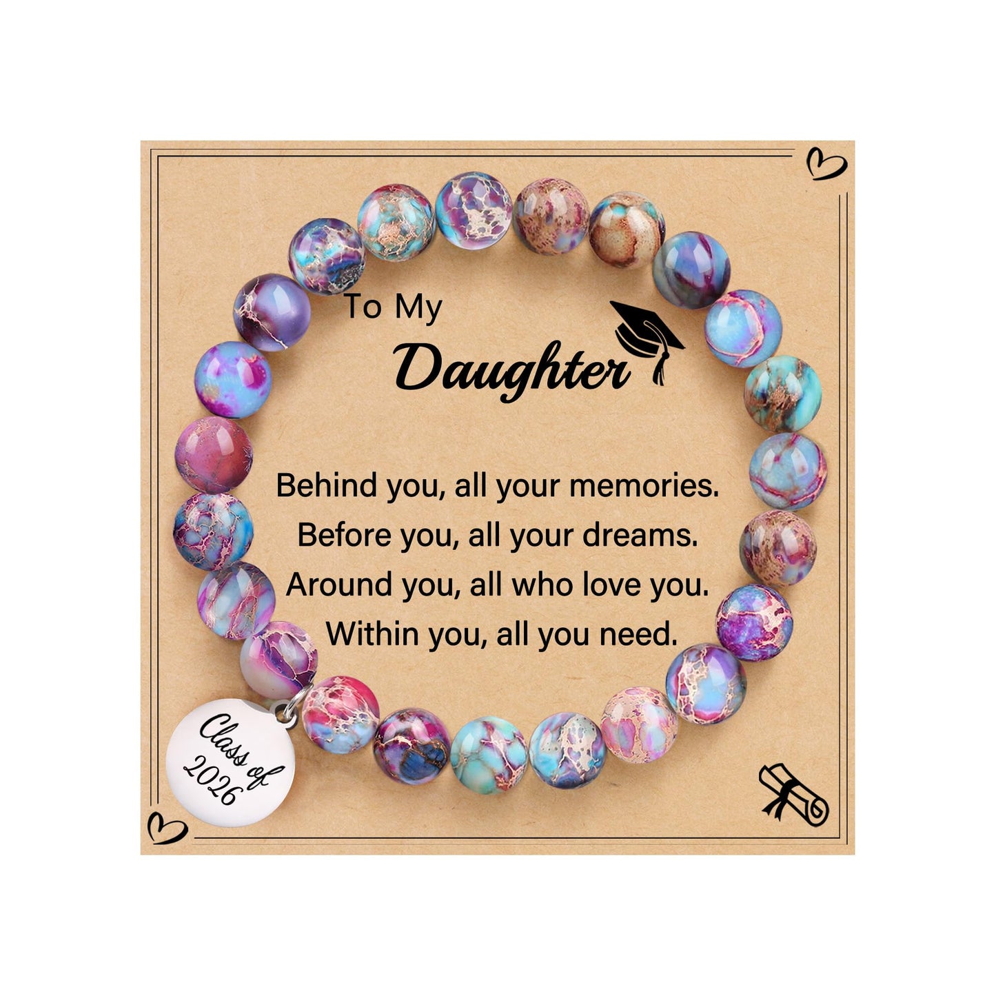 Sistble College Graduation Gifts for Daughter 2026 To My Daughter Graduation Bracelet Class of 2026 Engraved Dainty Beaded Bracelets High School 8th Grade Teen Girls Jewelry