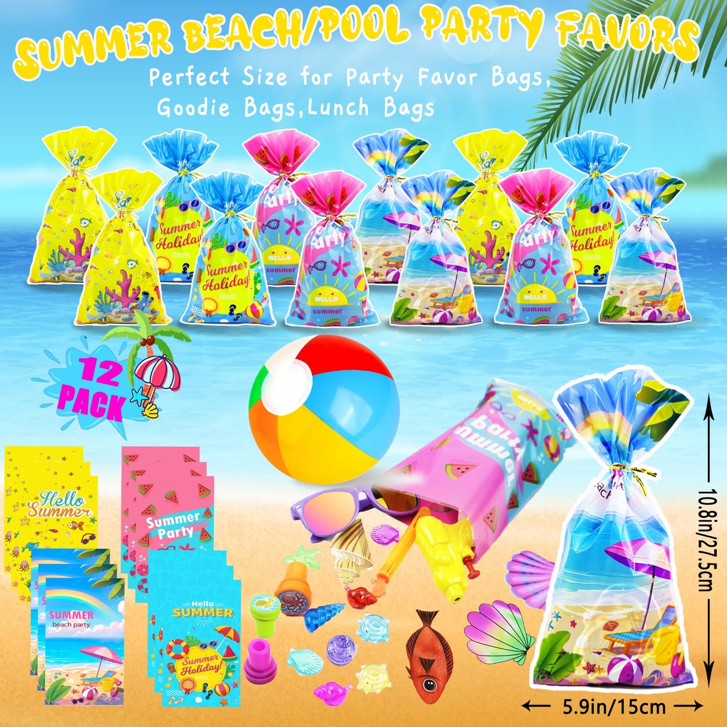 Pool Party Favors and Beach Party Favors,158PCS Summer Pool Toys for Kids, Undersea theme decoration, Including Beach Balls, Sunglasses, Bubble Wands, Stamp and Crystal Shells for Kids Ages 4-8 8-12