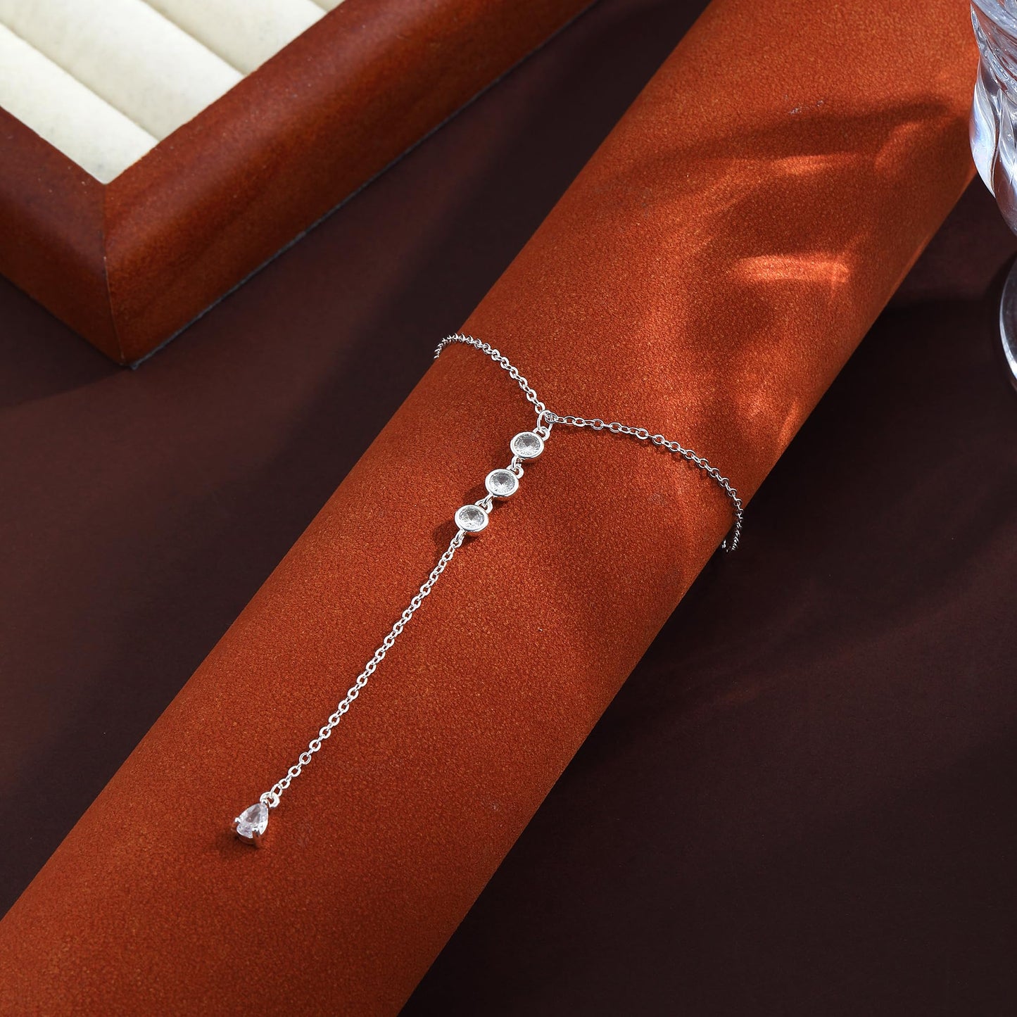 JIKASI Silver Long Necklaces for Women, Dainty Long Necklace 14k Gold Silver Plated Y-Shaped Body Chain Pendant Necklaces Trendy CZ Drop Beaded Chain Wedding Jewelry Gifts