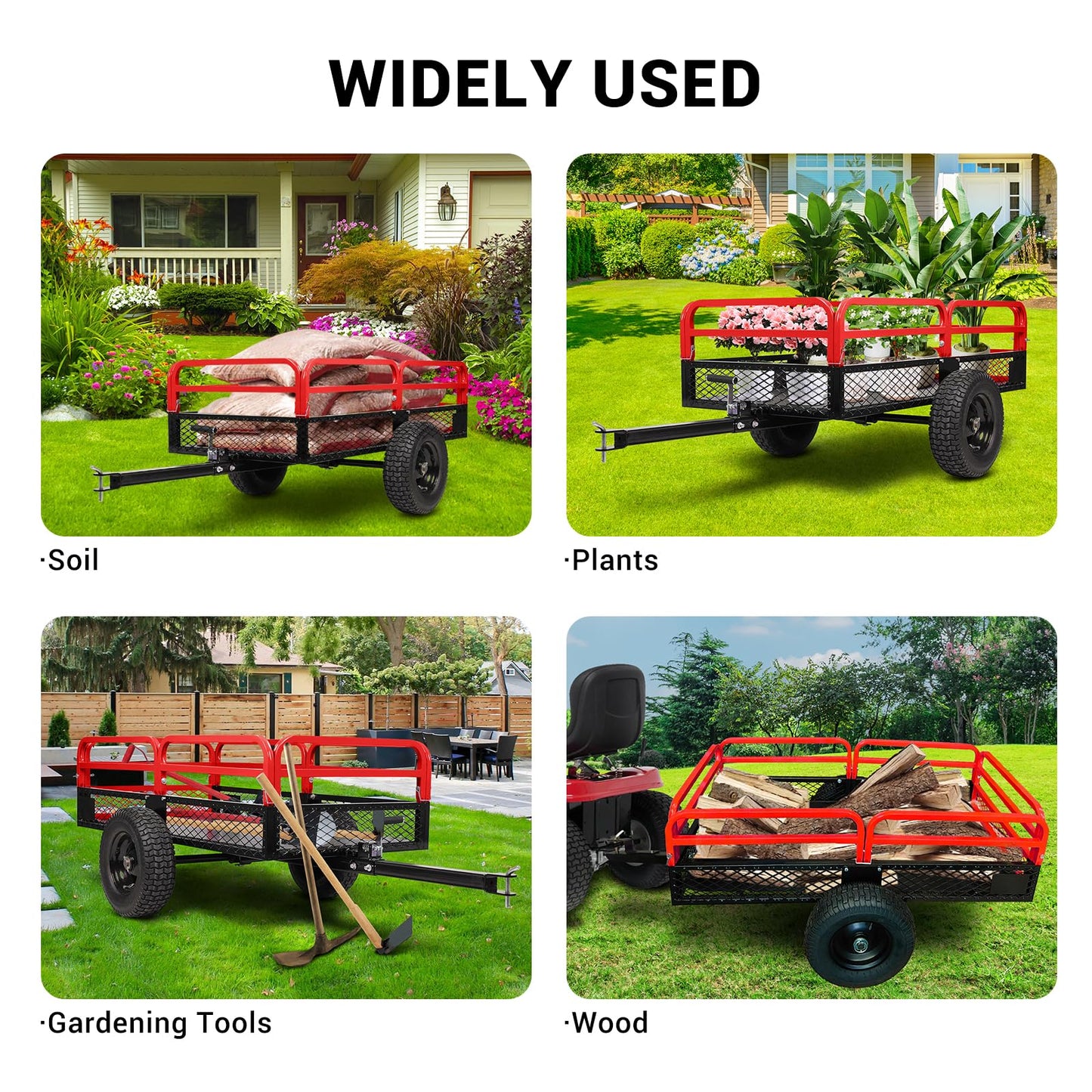 Heavy Duty Steel Dump Cart, 1500 Lbs Utility Garden Trailer, ATV Dump Trailer with Removable Sides, 15 Cubic Feet HD Agricultural Trailers for Tractor Lawn Mower Garden