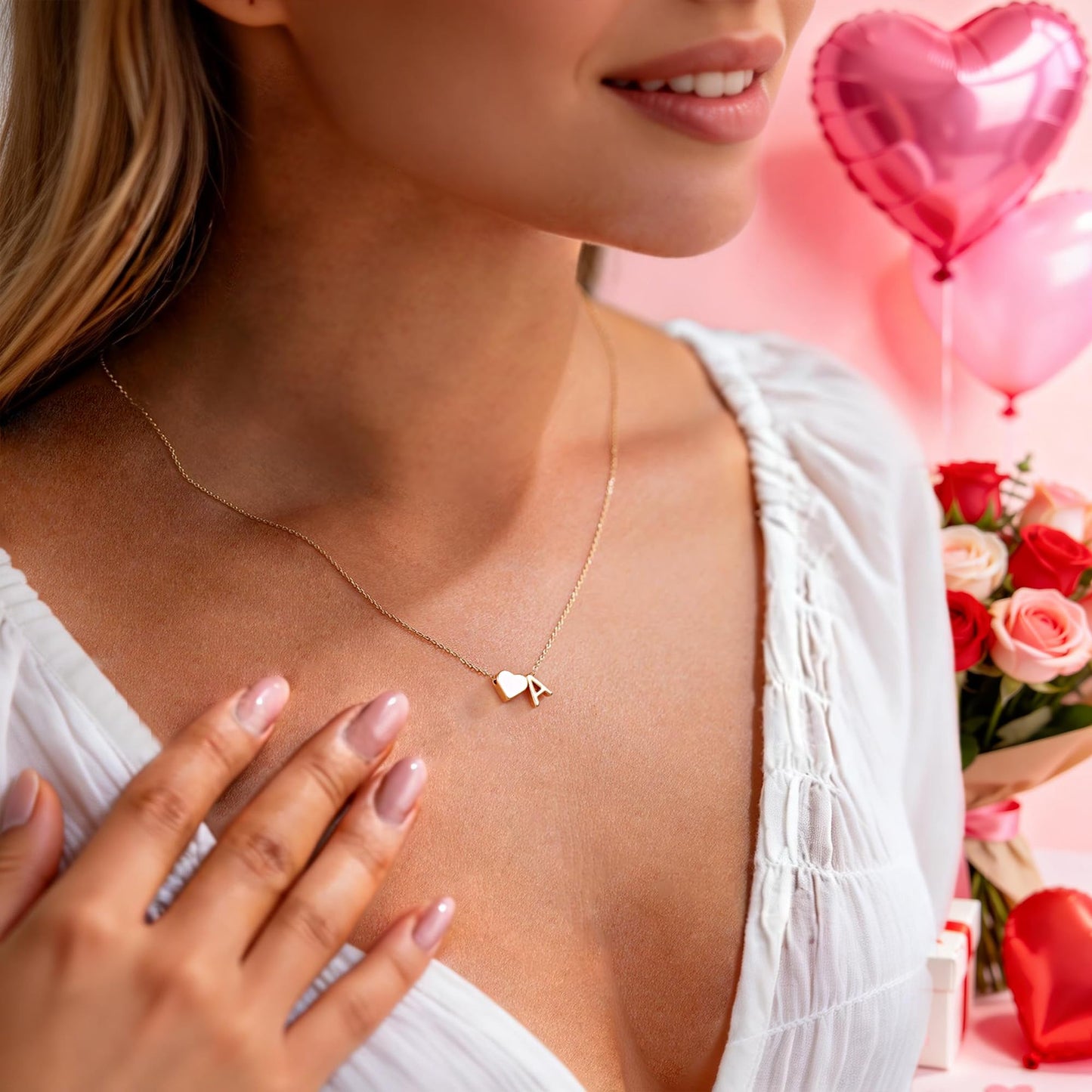 Turandoss Heart Necklaces for Women Trendy, 18K-Gold-Plated Tiny Heart Initial S Dainty Birthday Gifts Initial Necklaces for Women Jewelry