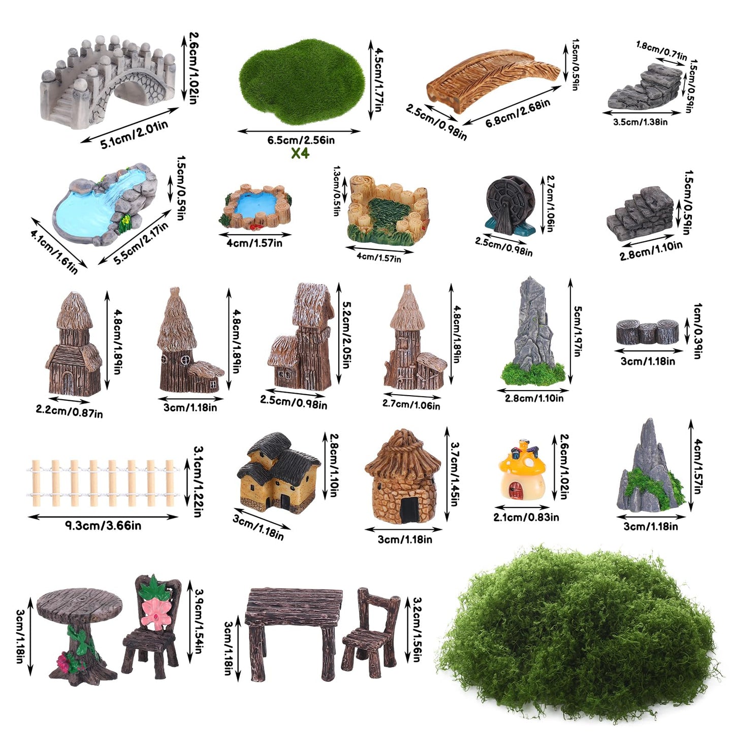 GGSTDDUP Fairy Garden Accessories, Miniature Garden Ornaments Landscape Mini Fairy Figures Animal Plant Set (32, Green)