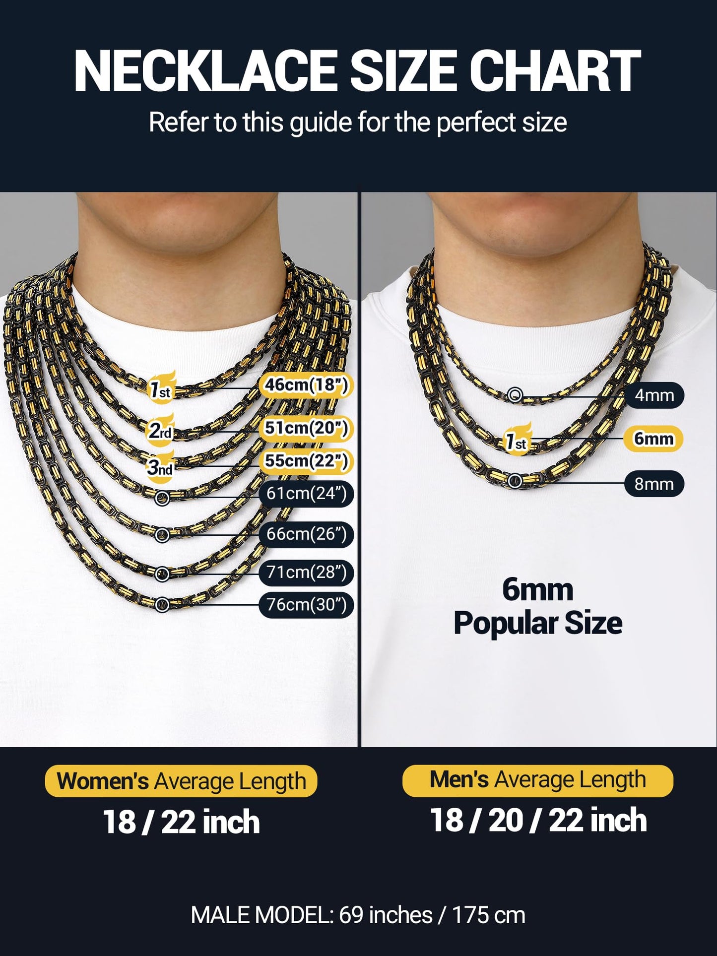 PROSTEEL Biker Necklace Long Necklaces 28 Inch Black Chain For Men