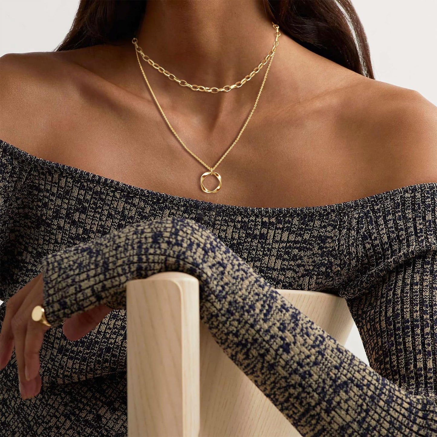 OGD Gold Layered Necklaces for Women 14k Gold Plated Dainty Stackable Choker Necklaces Trendy Layering Circle Paperclip Chain Cute Pendant Necklace Set Gold Jewelry for Women