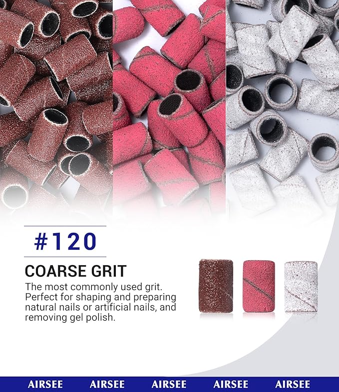 AIRSEE Sanding Bands for Electric Nail Drill 100 Piece Set 120 Grit Coarse Acrylic File Attachments Professional 1 Sander Mandrel Bit Beauty Salon Accessories Manicure and Pedicure Finger Callus Zebra