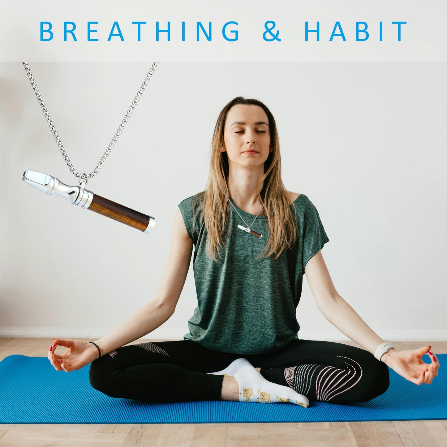 Anxiety Breathing Necklace Meditation Natural Crystal & Stone Breathe Necklace Stainless Steel Quit Vaping tools Mindfulness Pendant Stress Relief & Natural Calm (Tiger Eye Stone)