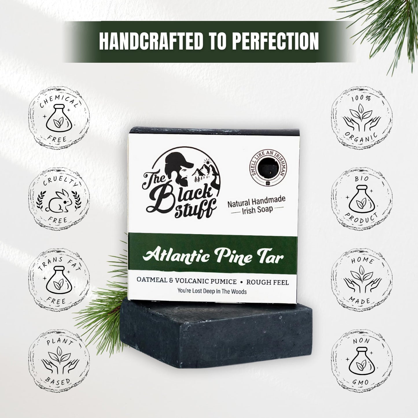The Black Stuff All Natural Bar Soap for Men Handmade Cold Process Soaps with Organic Ingredients and Essential Oils - Mens Soap for Daily Use, Atlantic Pine Tar (3 Packs)