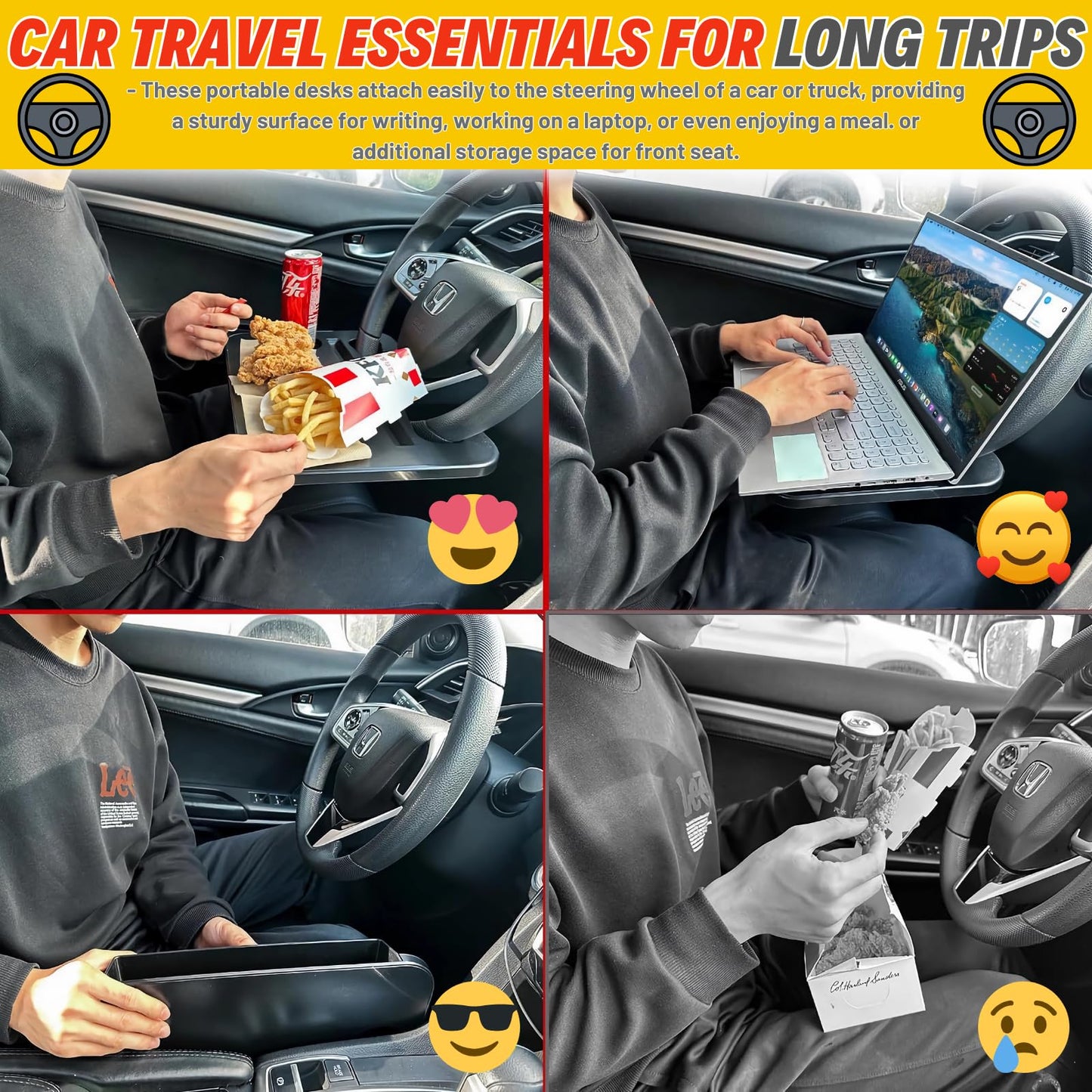 Qlhshop 2-in-1 Steering Wheel Desk - Steering Wheel Tray Table with Seat Gap Filler Organizer | Car Food Tray for Driver | Car Desk for Laptop & Eating - Work Road Trip Essentials Accessories